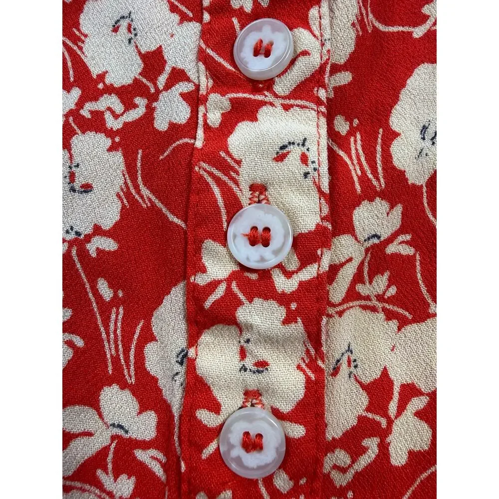 Free People Lady Bohemian Floral Button Front Top Red Size MEDIUM Cropped